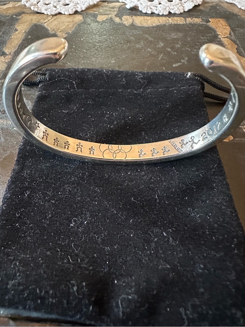2012 London Olympics Sterling Silver Unisex Engraved Commemorative Bracelet/Cuff